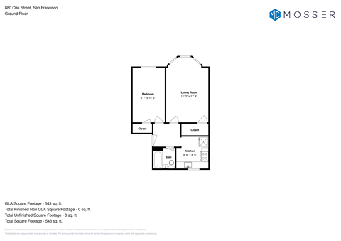 Floor plan for 1 bed, 1 bath, 674 sqft